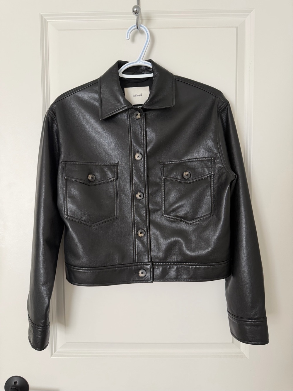 Wilfred Black Vegan Leather Button-Up Jacket